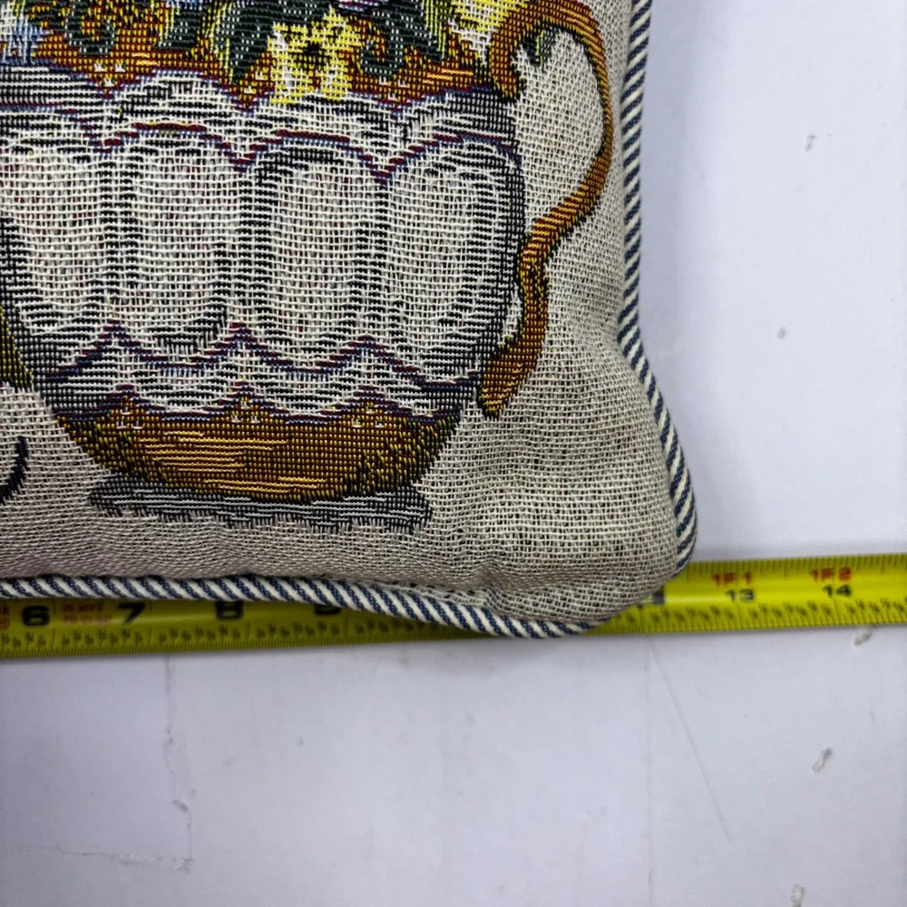 Fashion‎ Woven Tapestry Friends Floral Teapot Decorative Pillow Ticking Stripe